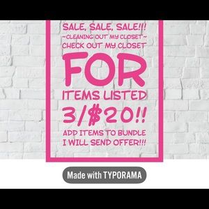 SALE!  ITEMS LISTED AS 3/$20